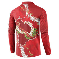 Hawaii Island Flowers Lei Button Sweatshirt Ohia Lehua Scarlet Red LT7 - Polynesian Pride