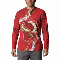 Hawaii Island Flowers Lei Button Sweatshirt Ohia Lehua Scarlet Red LT7 - Polynesian Pride