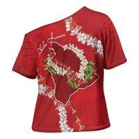 Hawaii Island Flowers Lei Cross Shoulder Shirt Ohia Lehua Scarlet Red LT7 - Polynesian Pride