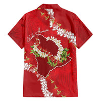 Hawaii Island Flowers Lei Family Matching Long Sleeve Bodycon Dress and Hawaiian Shirt Ohia Lehua Scarlet Red LT7 - Polynesian Pride