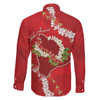 Hawaii Island Flowers Lei Family Matching Long Sleeve Bodycon Dress and Hawaiian Shirt Ohia Lehua Scarlet Red LT7 - Polynesian Pride