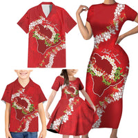 Hawaii Island Flowers Lei Family Matching Short Sleeve Bodycon Dress and Hawaiian Shirt Ohia Lehua Scarlet Red LT7 - Polynesian Pride