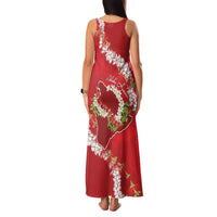 Hawaii Island Flowers Lei Family Matching Tank Maxi Dress and Hawaiian Shirt Ohia Lehua Scarlet Red