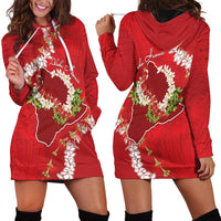 Hawaii Island Flowers Lei Hoodie Dress Ohia Lehua Scarlet Red