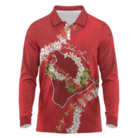 Hawaii Island Flowers Lei Long Sleeve Polo Shirt Ohia Lehua Scarlet Red