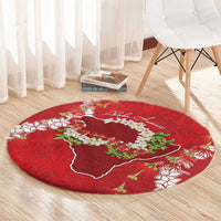 Hawaii Island Flowers Lei Round Carpet Ohia Lehua Scarlet Red