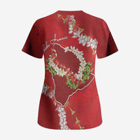 Hawaii Island Flowers Lei Scrub Top Ohia Lehua Scarlet Red LT7 - Polynesian Pride
