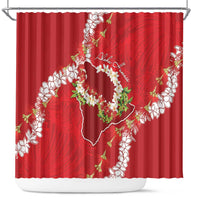 Hawaii Island Flowers Lei Shower Curtain Ohia Lehua Scarlet Red