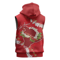 Hawaii Island Flowers Lei Sleeveless Hoodie Ohia Lehua Scarlet Red
