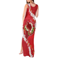 Hawaii Island Flowers Lei Tank Maxi Dress Ohia Lehua Scarlet Red