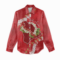 Hawaii Island Flowers Lei Women Casual Shirt Ohia Lehua Scarlet Red