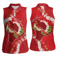 Hawaii Island Flowers Lei Women Sleeveless Polo Shirt Ohia Lehua Scarlet Red