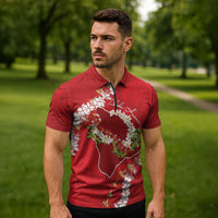 Hawaii Island Flowers Lei Zipper Polo Shirt Ohia Lehua Scarlet Red