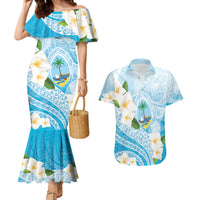 Guam Chamorro Guasali Flowers Couples Matching Mermaid Dress and Hawaiian Shirt Aqua Gradient LT7 Aquamarine - Polynesian Pride