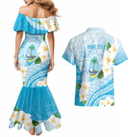 Guam Chamorro Guasali Flowers Couples Matching Mermaid Dress and Hawaiian Shirt Aqua Gradient LT7 - Polynesian Pride