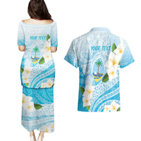 Guam Chamorro Guasali Flowers Couples Matching Puletasi and Hawaiian Shirt Aqua Gradient LT7 - Polynesian Pride