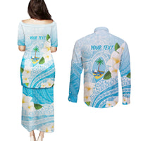Guam Chamorro Guasali Flowers Couples Matching Puletasi and Long Sleeve Button Shirt Aqua Gradient LT7 - Polynesian Pride