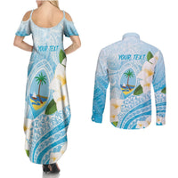 Guam Chamorro Guasali Flowers Couples Matching Summer Maxi Dress and Long Sleeve Button Shirt Aqua Gradient LT7 - Polynesian Pride