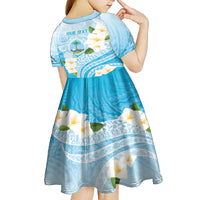 Guam Chamorro Guasali Flowers Kid Short Sleeve Dress Aqua Gradient