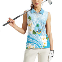 Guam Chamorro Guasali Flowers Women Sleeveless Polo Shirt Aqua Gradient LT7 - Polynesian Pride
