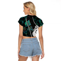 Personalised New Zealand Raglan Cropped T Shirt Paua Shell Maori Manaia with Silver Ferns LT7 - Polynesian Pride