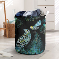 Aotearoa Maori Mahuru Laundry Basket Spring Time - Paua Shell Green LT7 Black - Polynesian Pride