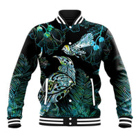 Aotearoa Maori Mahuru Baseball Jacket Spring Time - Paua Shell Green LT7 Unisex Black - Polynesian Pride