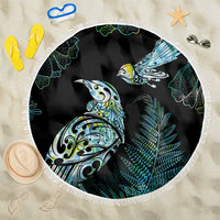 Aotearoa Maori Mahuru Beach Blanket Spring Time - Paua Shell Green LT7 One Size 150cm Black - Polynesian Pride