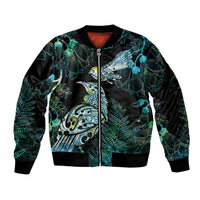 Aotearoa Maori Mahuru Bomber Jacket Spring Time - Paua Shell Green LT7 Unisex Black - Polynesian Pride