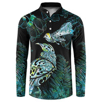 Aotearoa Maori Mahuru Button Sweatshirt Spring Time - Paua Shell Green LT7 Black - Polynesian Pride