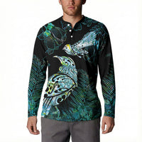 Aotearoa Maori Mahuru Button Sweatshirt Spring Time - Paua Shell Green LT7 - Polynesian Pride