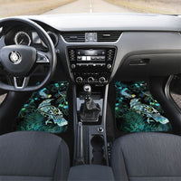 Aotearoa Maori Mahuru Car Mats Spring Time - Paua Shell Green LT7 Set 2pcs - Front Black - Polynesian Pride