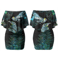 Aotearoa Maori Mahuru Couples Matching Off Shoulder Short Dress and Long Sleeve Button Shirt Spring Time - Paua Shell Green LT7 - Polynesian Pride