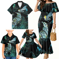 Aotearoa Maori Mahuru Family Matching Mermaid Dress and Hawaiian Shirt Spring Time - Paua Shell Green LT7 - Polynesian Pride