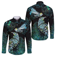 Aotearoa Maori Mahuru Family Matching Mermaid Dress and Hawaiian Shirt Spring Time - Paua Shell Green LT7 Dad's Shirt - Long Sleeve Black - Polynesian Pride