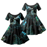 Aotearoa Maori Mahuru Family Matching Mermaid Dress and Hawaiian Shirt Spring Time - Paua Shell Green LT7 Daughter's Dress Black - Polynesian Pride