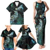 Aotearoa Maori Mahuru Family Matching Tank Maxi Dress and Hawaiian Shirt Spring Time - Paua Shell Green LT7 - Polynesian Pride