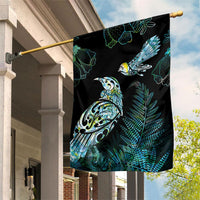 Aotearoa Maori Mahuru Garden Flag Spring Time - Paua Shell Green LT7 House Flag Black - Polynesian Pride