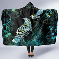 Aotearoa Maori Mahuru Hooded Blanket Spring Time - Paua Shell Green LT7 One Size Black - Polynesian Pride