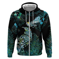 Aotearoa Maori Mahuru Hoodie Spring Time - Paua Shell Green LT7 Zip Hoodie Black - Polynesian Pride
