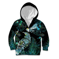 Aotearoa Maori Mahuru Kid Hoodie Spring Time - Paua Shell Green LT7 Zip Hoodie Black - Polynesian Pride