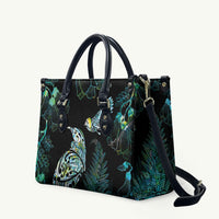 Aotearoa Maori Mahuru Leather Bag Spring Time - Paua Shell Green LT7 Black - Polynesian Pride