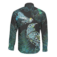 Aotearoa Maori Mahuru Long Sleeve Button Shirt Spring Time - Paua Shell Green LT7 - Polynesian Pride