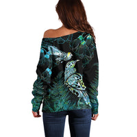 Aotearoa Maori Mahuru Off Shoulder Sweater Spring Time - Paua Shell Green LT7 - Polynesian Pride