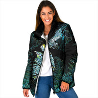 Aotearoa Maori Mahuru Padded Jacket Spring Time - Paua Shell Green LT7 Women Black - Polynesian Pride