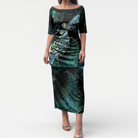 Aotearoa Maori Mahuru Puletasi Spring Time - Paua Shell Green LT7 Long Dress Black - Polynesian Pride