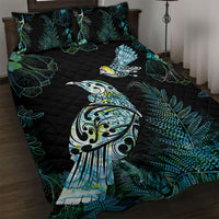Aotearoa Maori Mahuru Quilt Bed Set Spring Time - Paua Shell Green LT7 Black - Polynesian Pride