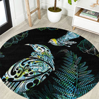 Aotearoa Maori Mahuru Round Carpet Spring Time - Paua Shell Green LT7 Black - Polynesian Pride