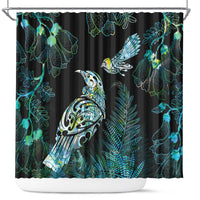 Aotearoa Maori Mahuru Shower Curtain Spring Time - Paua Shell Green LT7 Black - Polynesian Pride