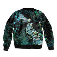 Aotearoa Maori Mahuru Sleeve Zip Bomber Jacket Spring Time - Paua Shell Green LT7 - Polynesian Pride